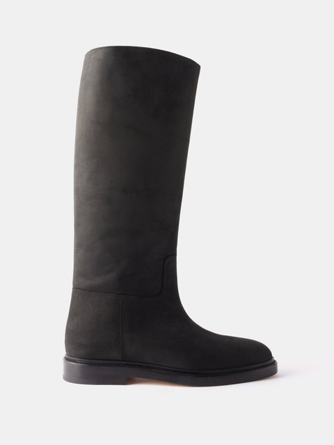 Black Greta Moto leather knee-high boots | The Row | MATCHES UK