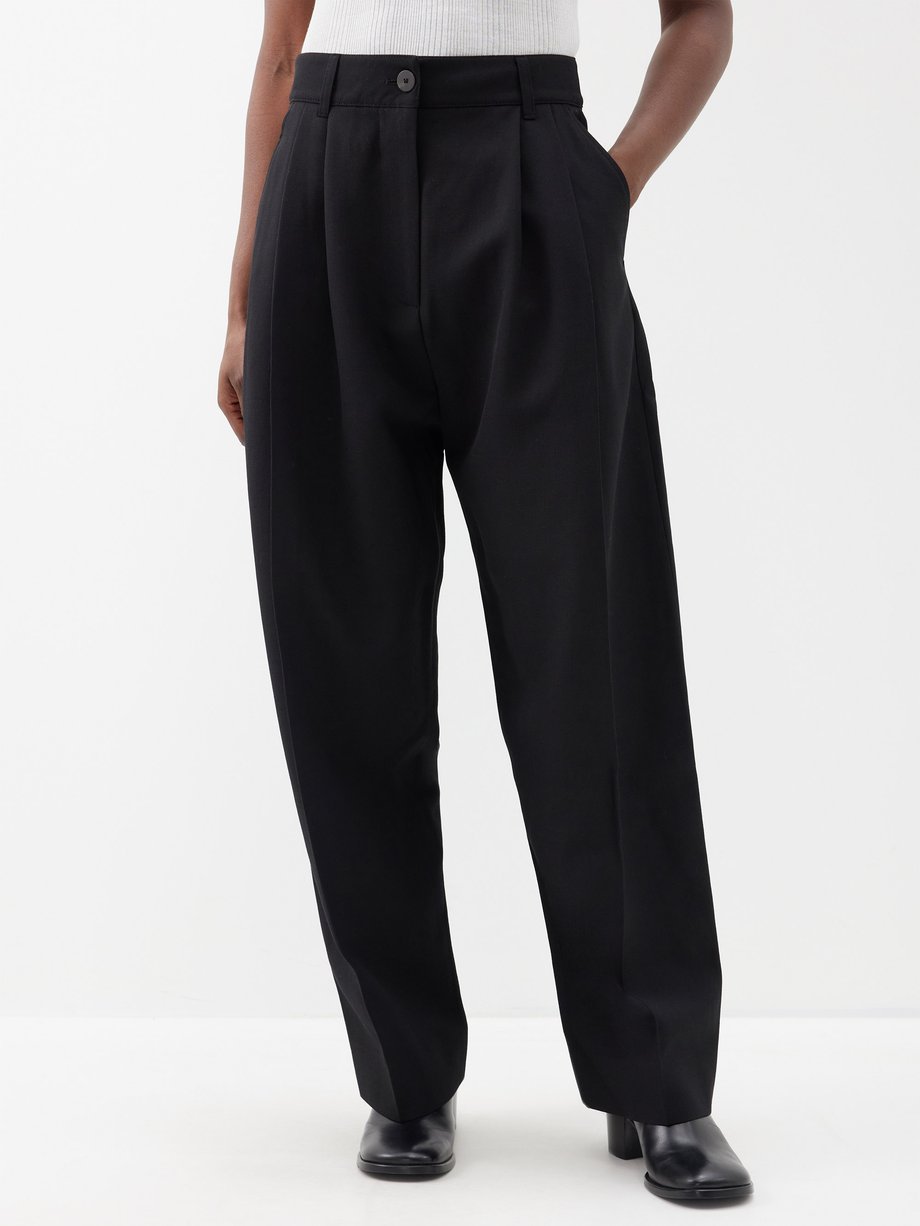 Black Acuna pleated technical-blend wide-leg trousers | Studio ...