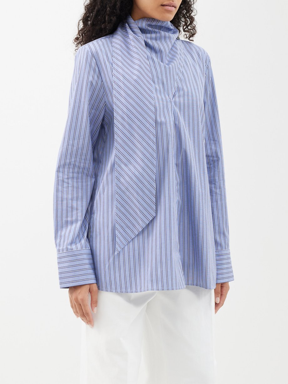 Blue Utah scarf-neck striped cotton shirt | Studio Nicholson