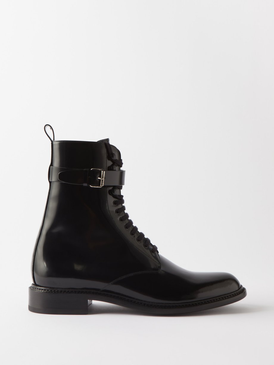 Black Army 20 lace-up patent-leather boots | Saint Laurent | MATCHES UK