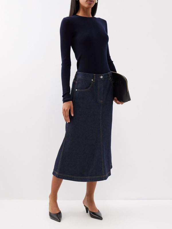 Tibi Asymmetric-pocket denim A-line skirt
