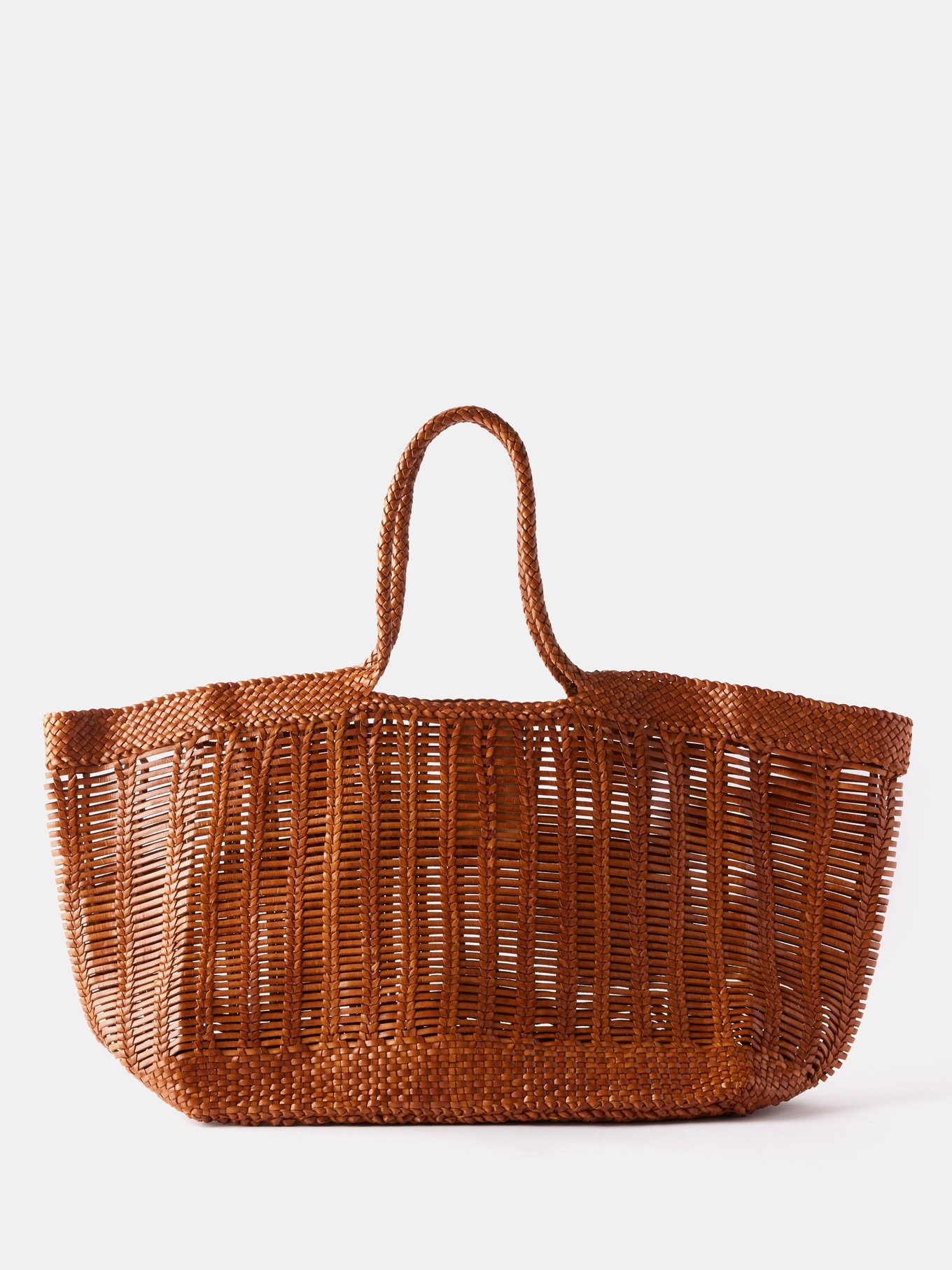 Tan Nantucket large woven-leather basket bag, Dragon Diffusion