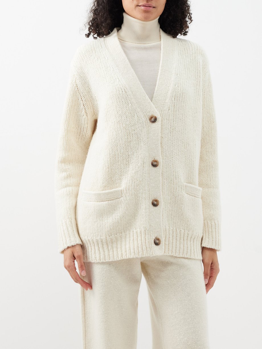 White Oversized wool rib-knit cardigan | Polo Ralph Lauren