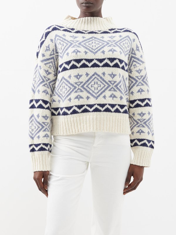 Neutral Geometric-jacquard high-neck wool-blend sweater | Polo Ralph ...