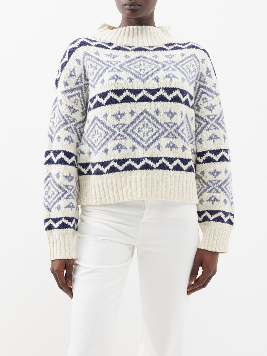 Neutral Geometric-jacquard high-neck wool-blend sweater, Polo Ralph Lauren