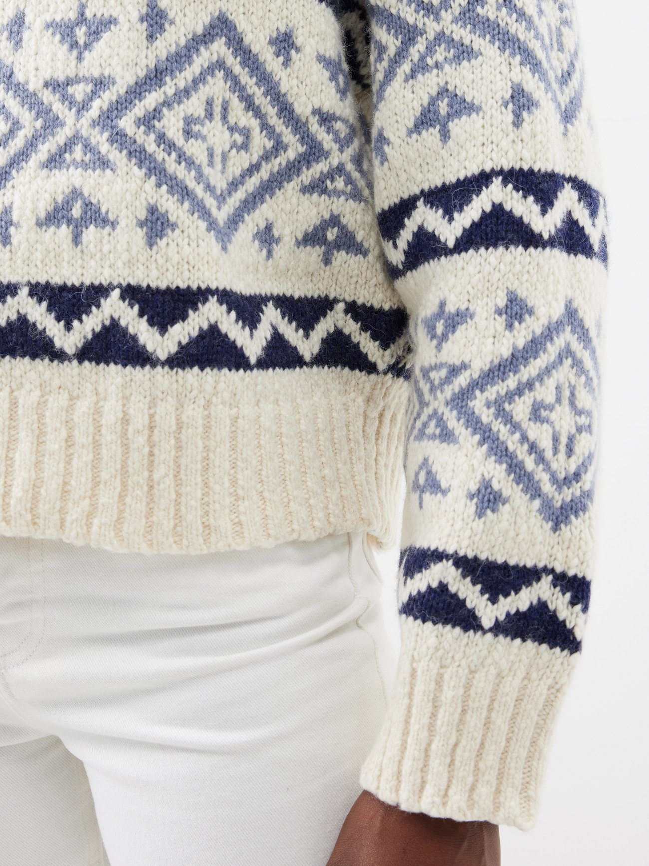 Neutral Geometric-jacquard high-neck wool-blend sweater, Polo Ralph Lauren