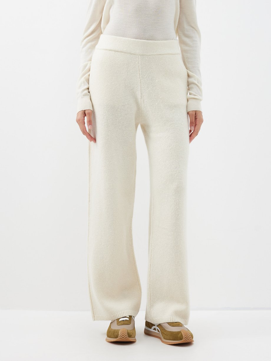 White High-rise wool-blend knitted trousers, Polo Ralph Lauren