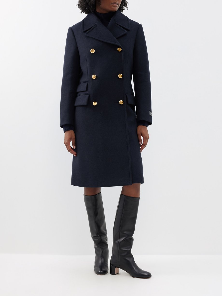 Navy Double-breasted wool coat | Prada | MATCHES UK