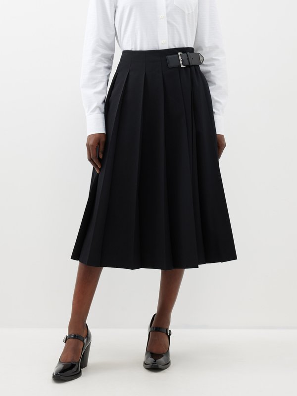 Black Wool-gabardine midi skirt | Prada | MATCHES UK