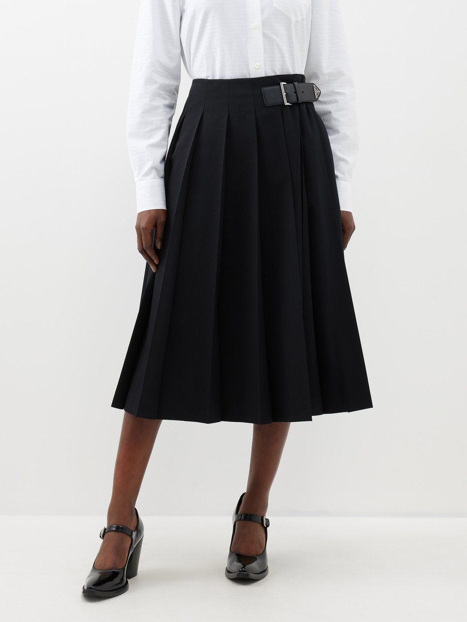 Black Wool-gabardine midi skirt, Prada