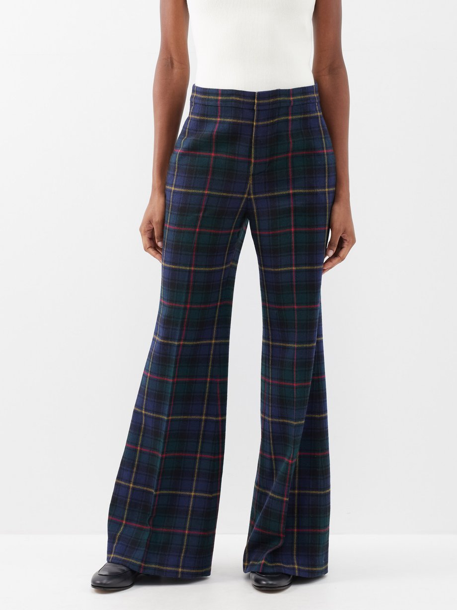 Navy Tartan wool-twill wide-leg trousers | Polo Ralph Lauren 