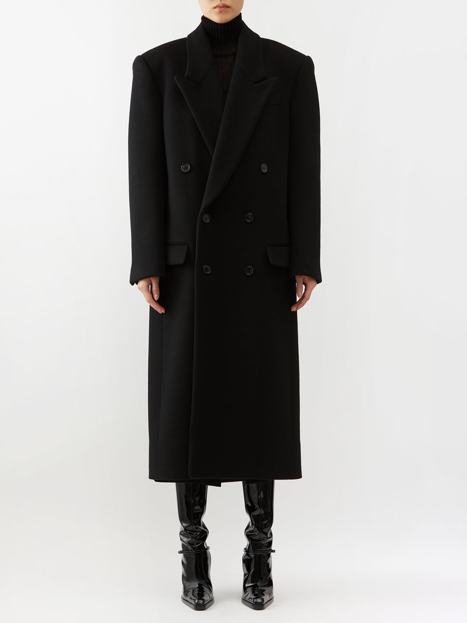 Black Double-breasted wool-felt coat | Saint Laurent | MATCHES UK