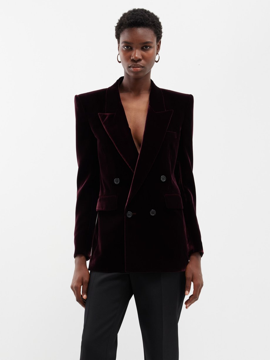 Burgundy Double-breasted velvet jacket | Saint Laurent | MATCHESFASHION UK