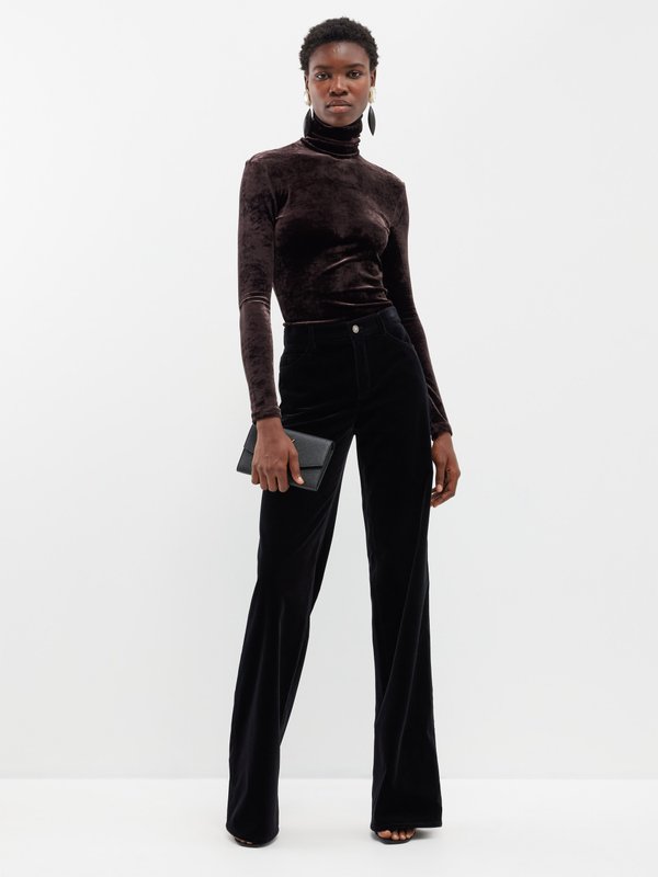 Burgundy Flat Front Velvet Trousers | New & Lingwood