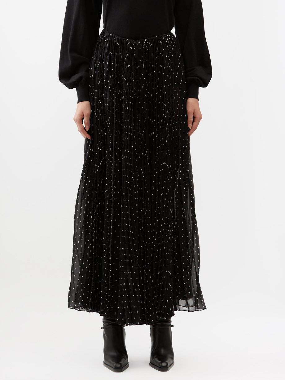 Black Polka-dot silk-georgette skirt | Saint Laurent | MATCHESFASHION UK