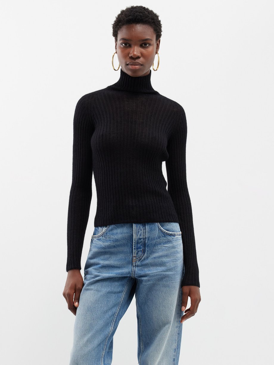 Black Ribbed-knit roll-neck sweater | Saint Laurent | MATCHES UK
