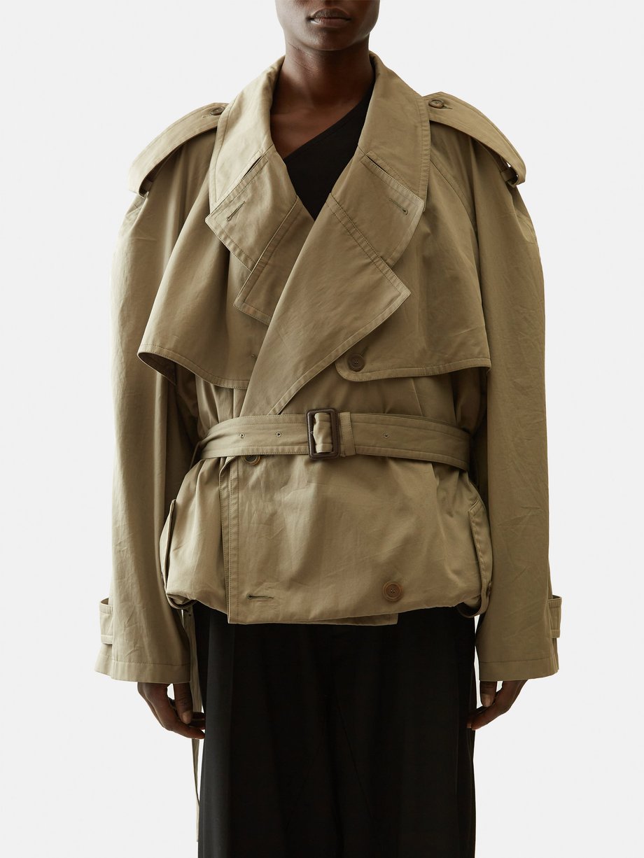 Beige Oversized cropped twill trench coat | Balenciaga | MATCHES UK