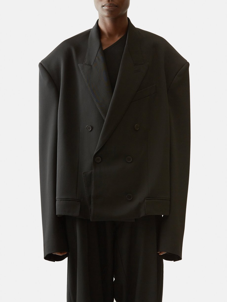 Black Double-breasted folded wool tailored jacket | Balenciaga ...