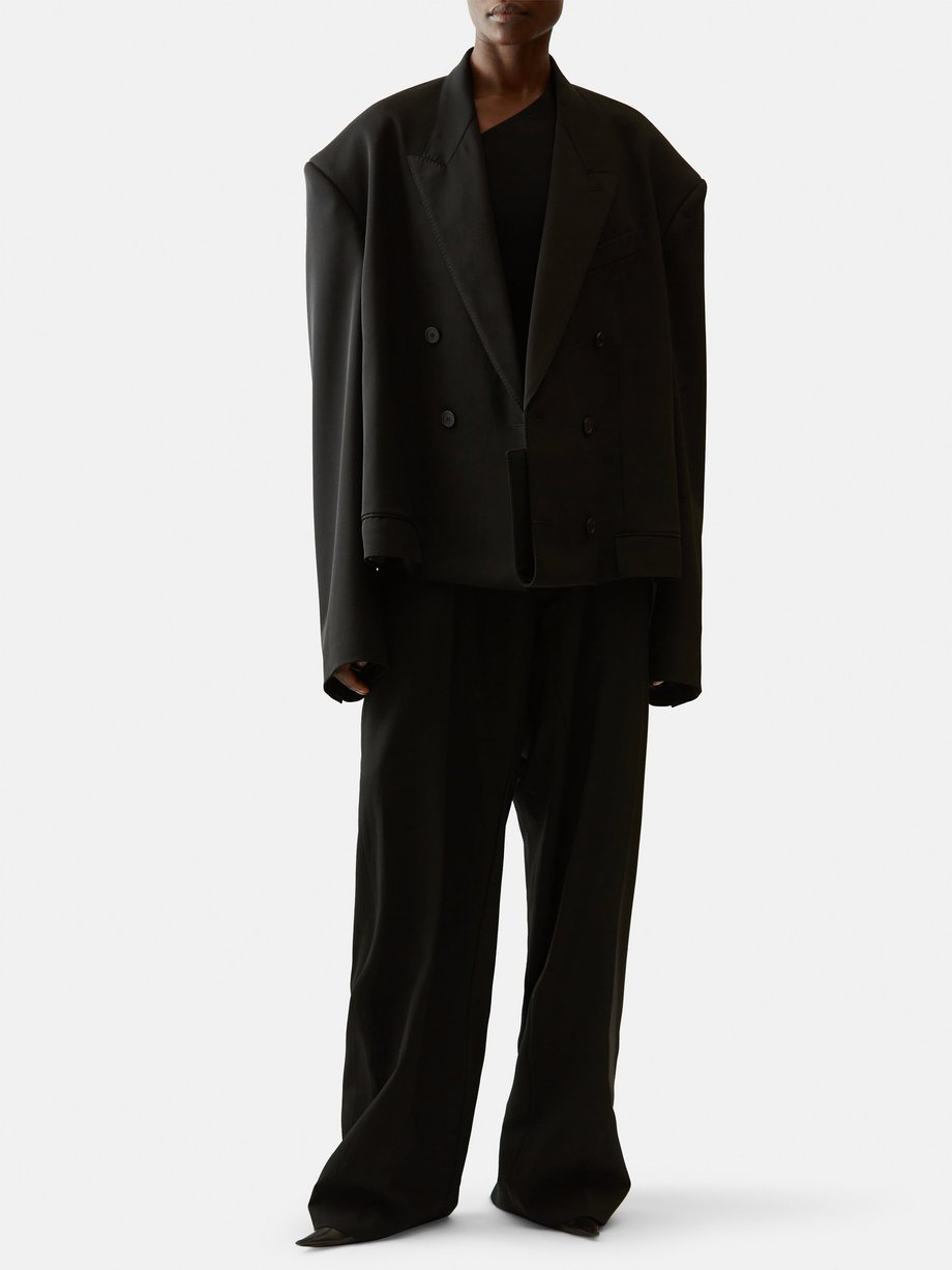 Black Double-breasted folded wool tailored jacket | Balenciaga