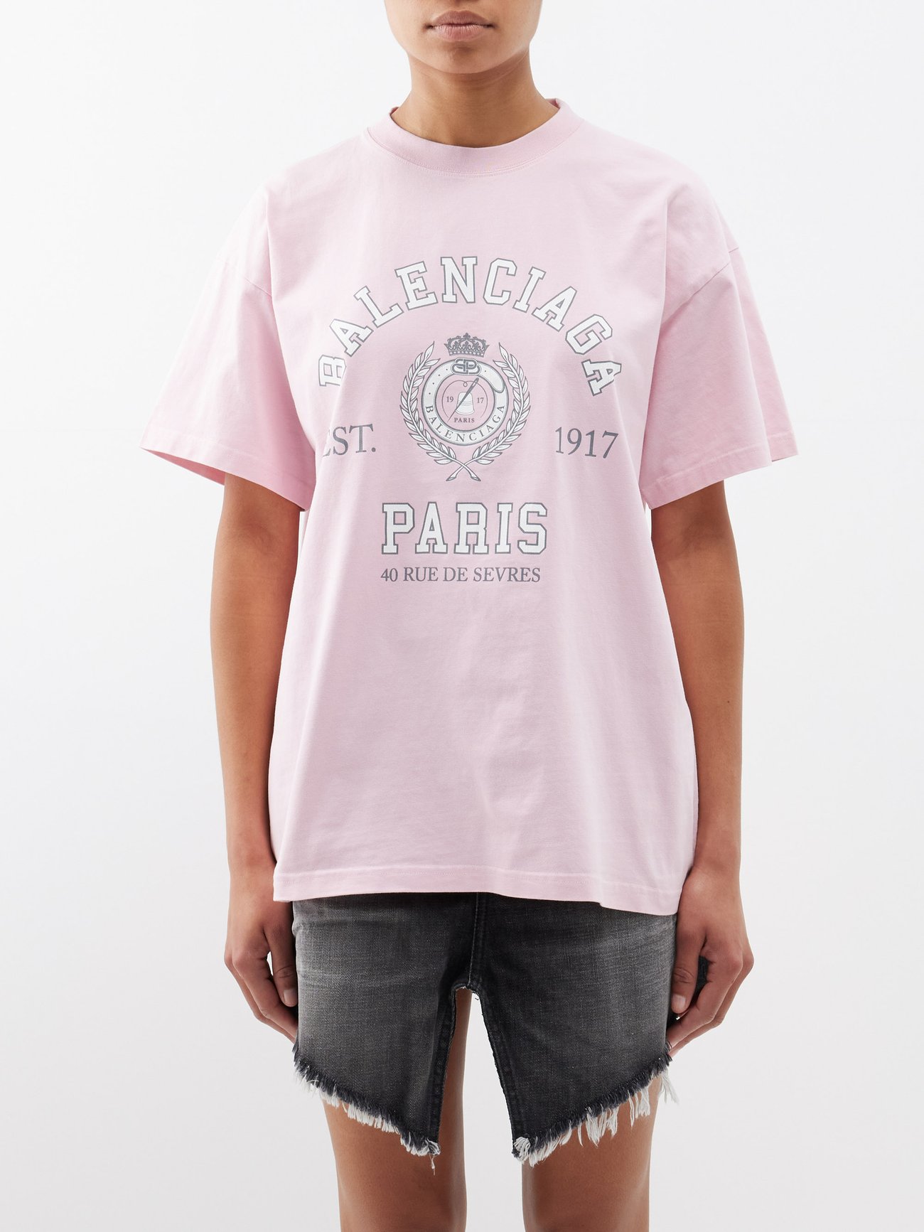 Logo Cotton Blend T Shirt in Pink  Balenciaga  Mytheresa