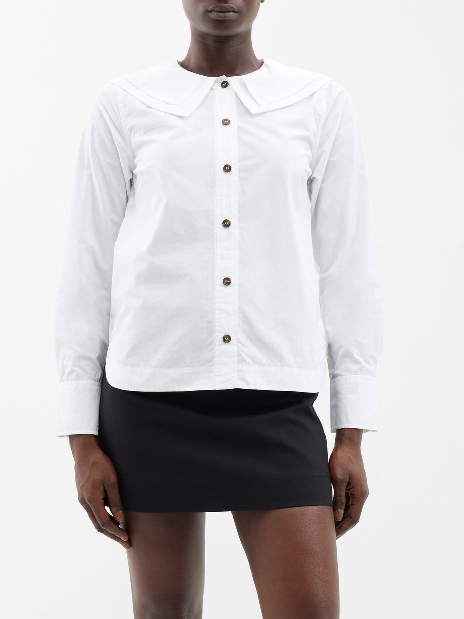 White Layered-collar organic-cotton poplin shirt | Ganni ...