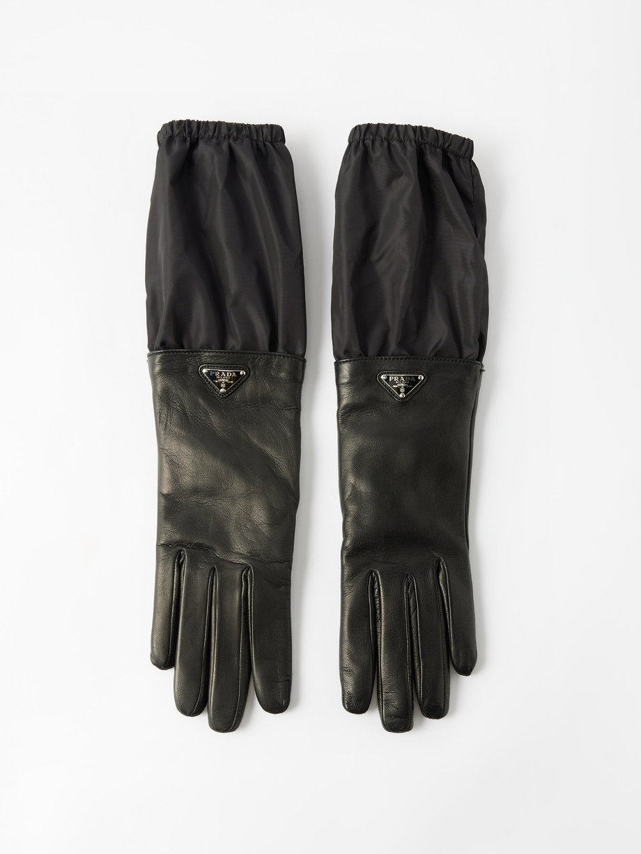 Black Logo-plaque leather and nylon gloves | Prada | MATCHESFASHION US