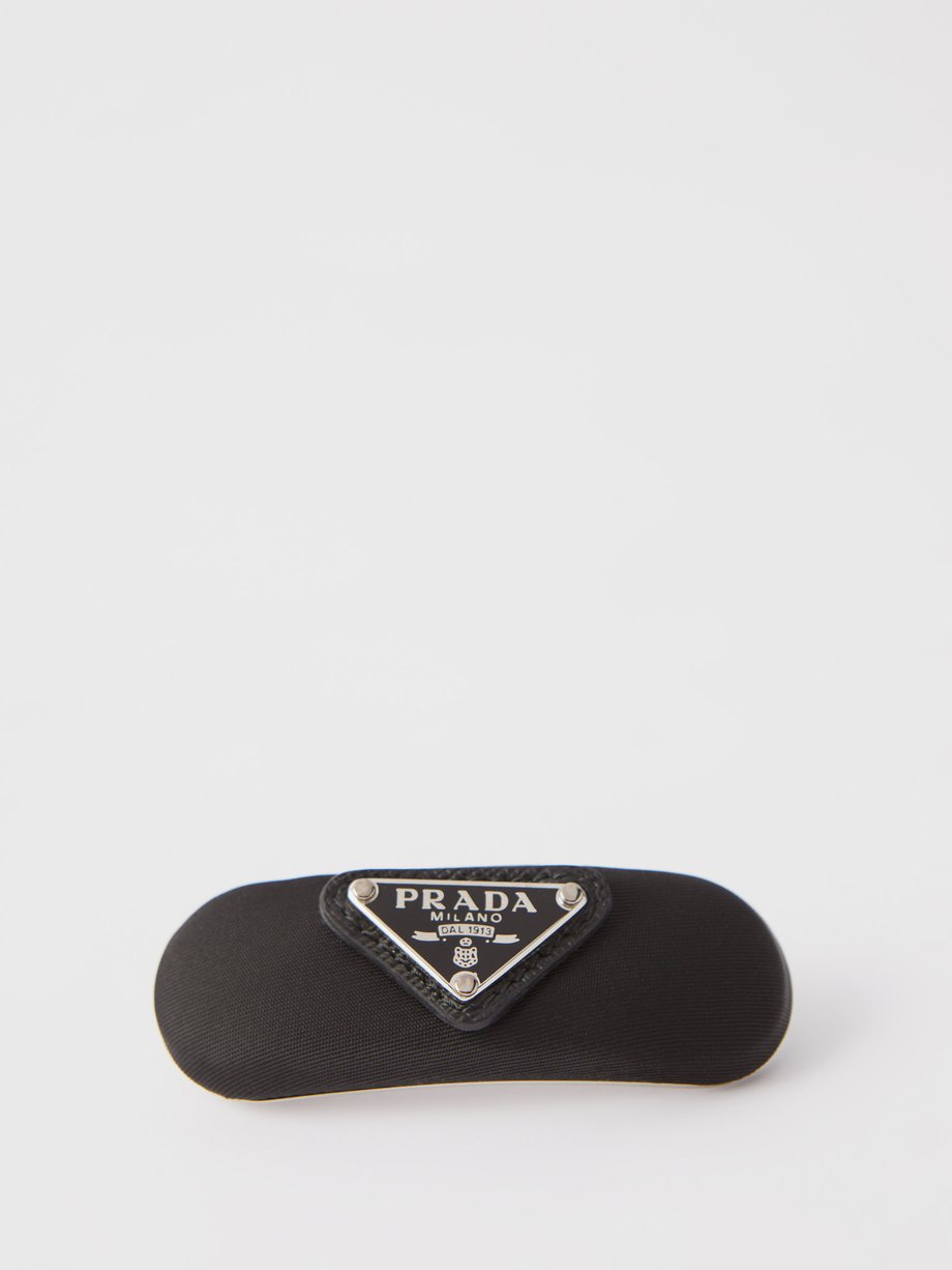 Black Logo-plaque Re-Nylon hair clip, Prada