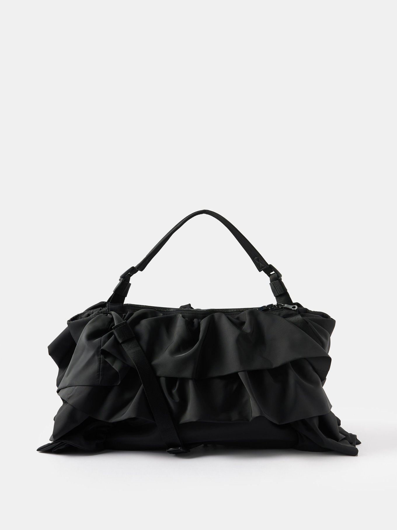 Black Ruffled nylon-twill tote bag