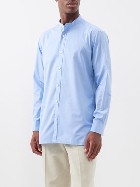 Charvet Stand-collar slim-fit cotton-poplin shirt