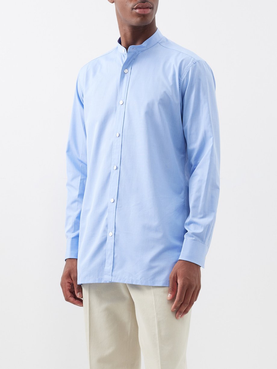 Blue Stand-collar slim-fit cotton-poplin shirt | Charvet | MATCHES UK