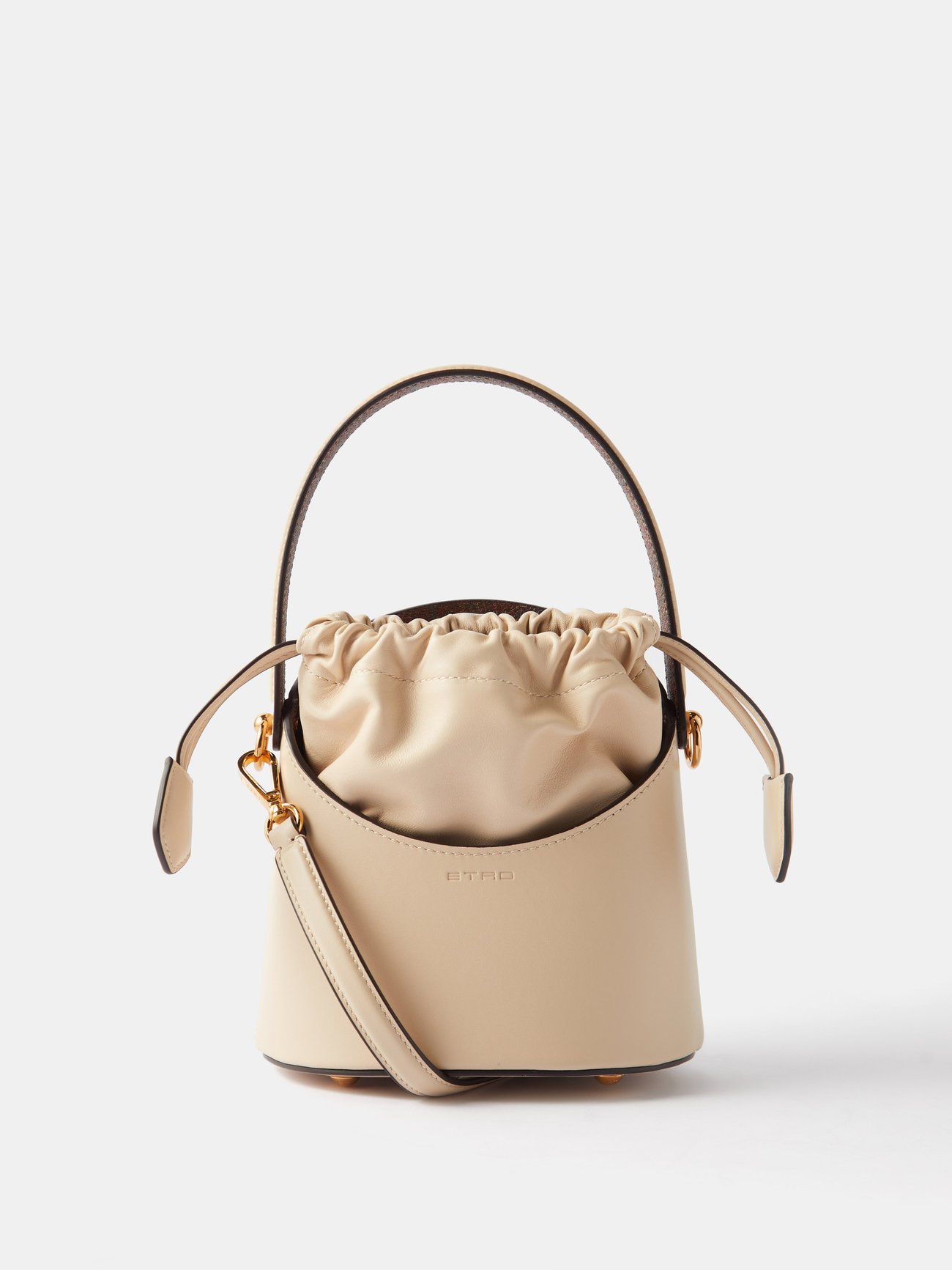 Beige Saturno small leather bucket bag | Etro | MATCHES UK