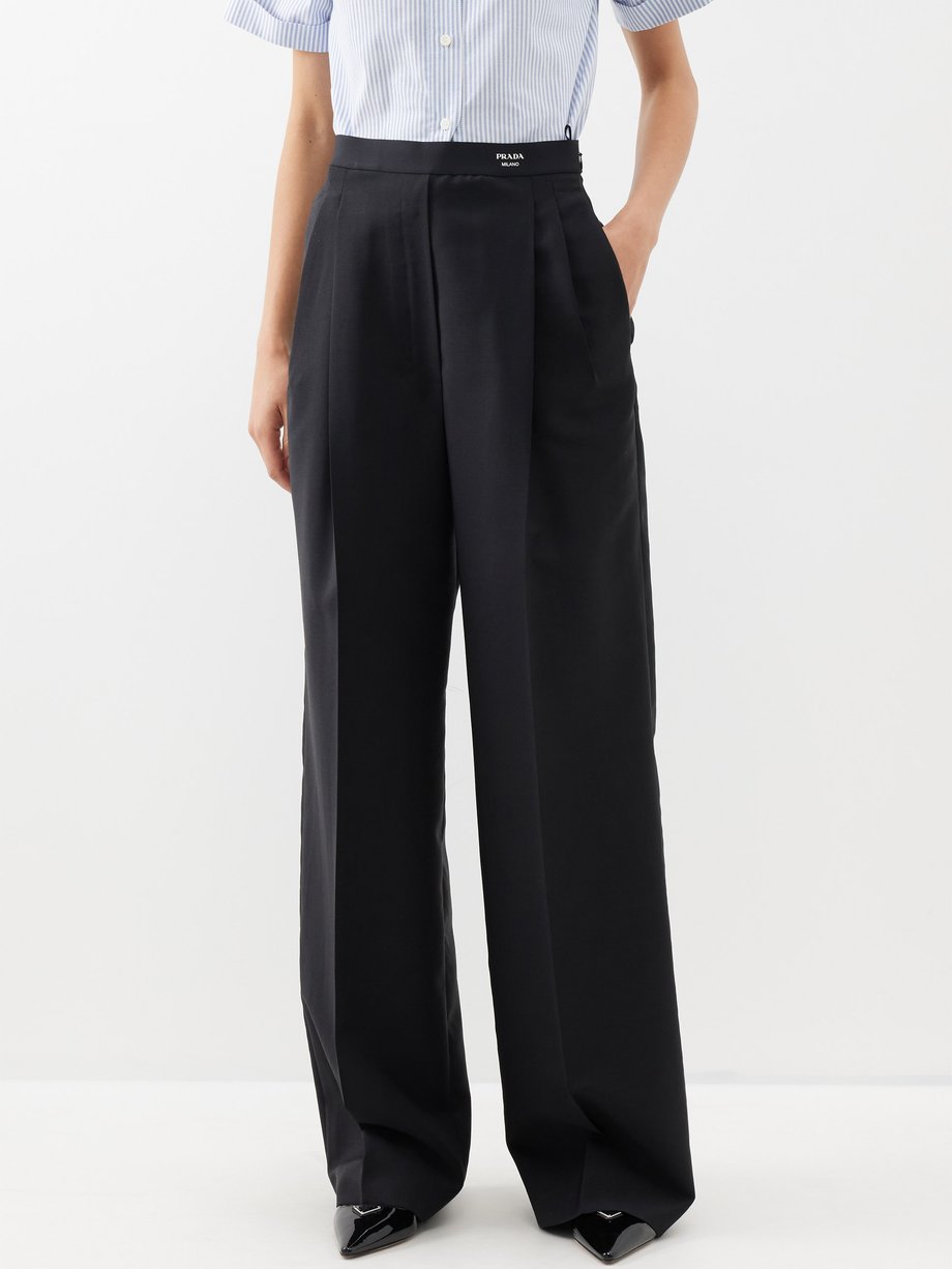 Black Logo-print wide-leg trousers | Prada | MATCHES UK