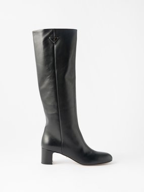 Prada Tronchetti 55 logo-plaque leather knee-high boots