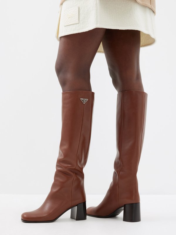 Prada Tronchetti 65 logo-plaque leather knee-high boots