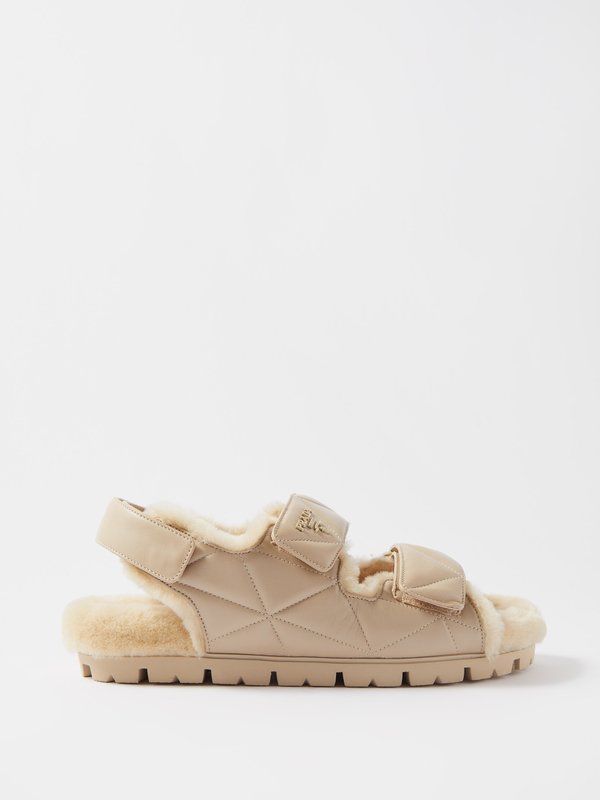 Prada Shearling-lined quilted-leather sandals