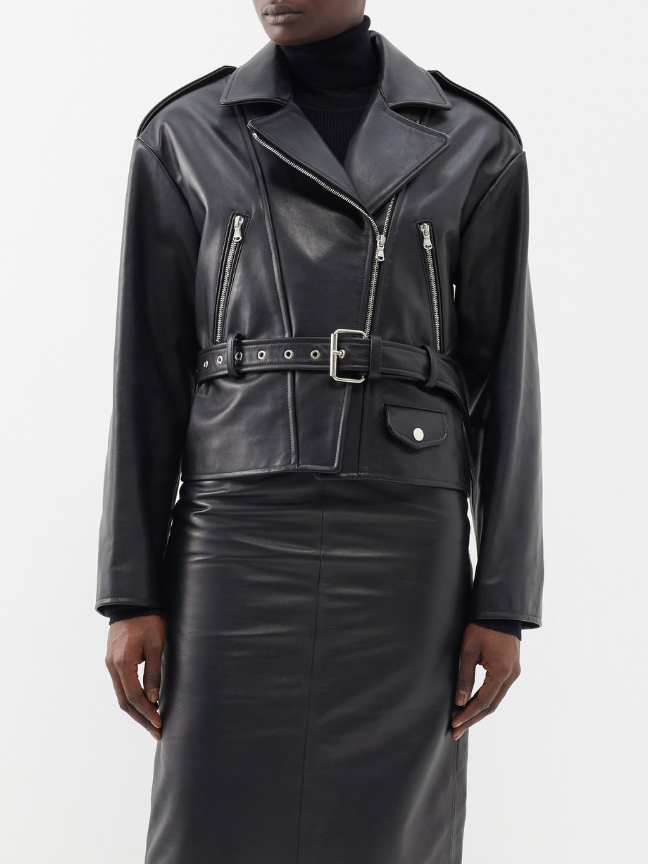 Black Auralee leather biker jacket | Nili Lotan | MATCHESFASHION AU