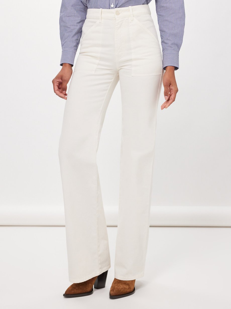 White Quentin high-rise cotton-twill wide-leg trousers | Nili Lotan ...