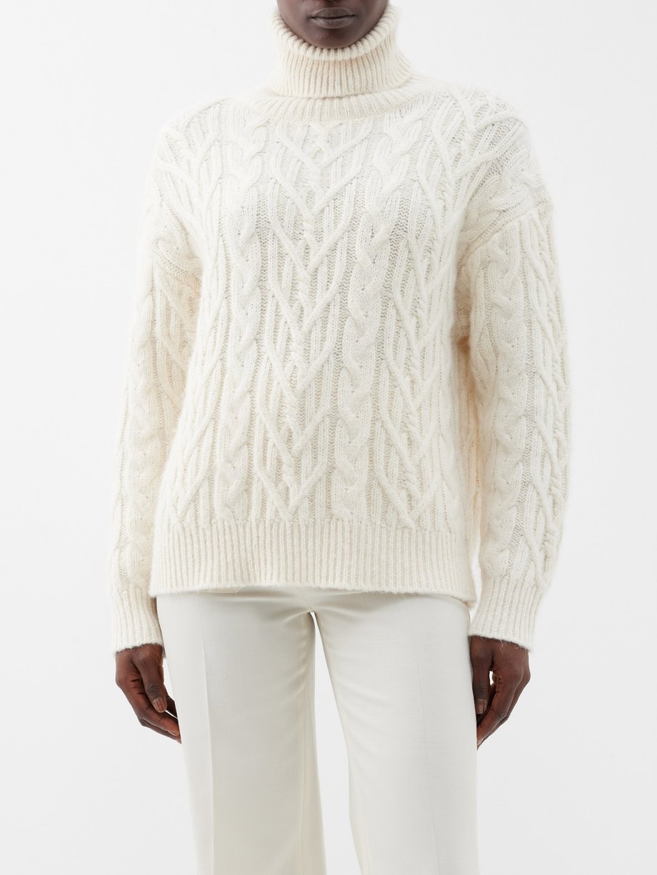 Beige Annie roll-neck cable-knit sweater | Nili Lotan | MATCHESFASHION US