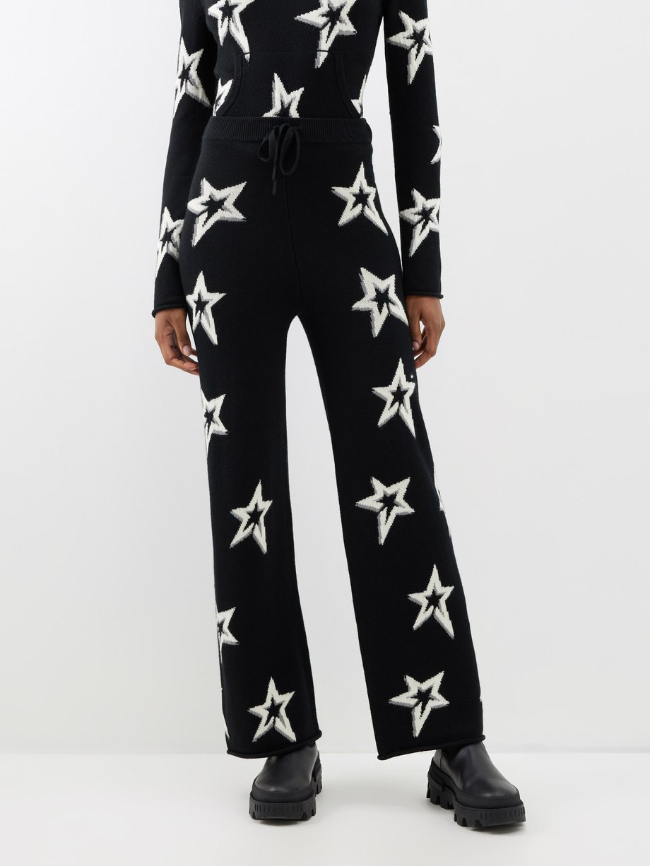 Black Whistler star-intarsia merino wide-leg track pants | Perfect ...