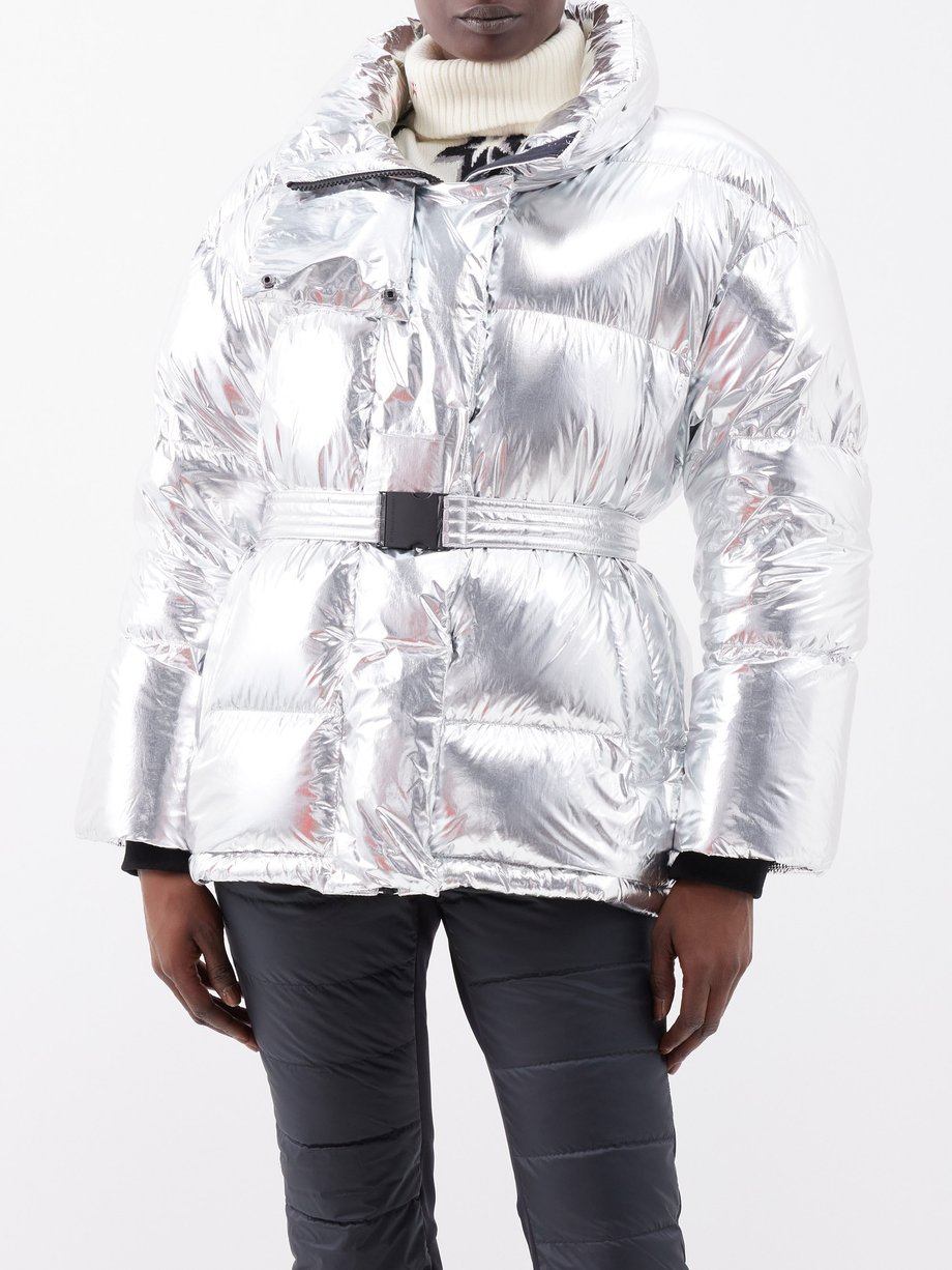 Silver Metallic softshell belted down ski jacket | Perfect Moment ...