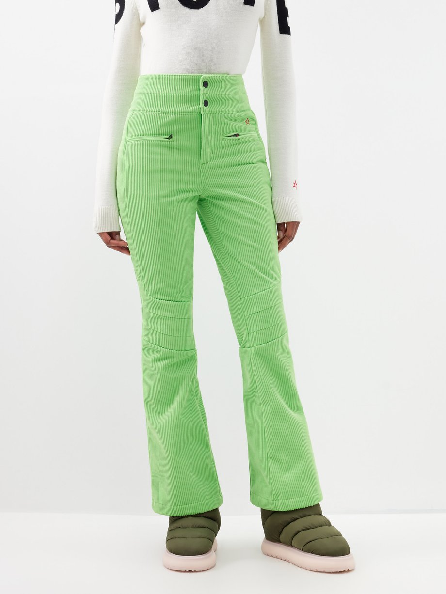 Green Aurora corduroy high-waist flared ski trousers