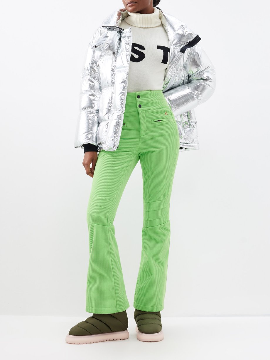 Green Aurora corduroy high-waist flared ski trousers, Perfect Moment