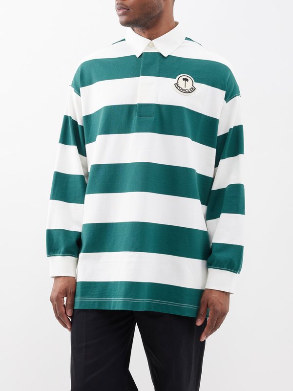 8 MONCLER PALM ANGELS (Moncler Genius) Logo-embroidered striped cotton rugby shirt