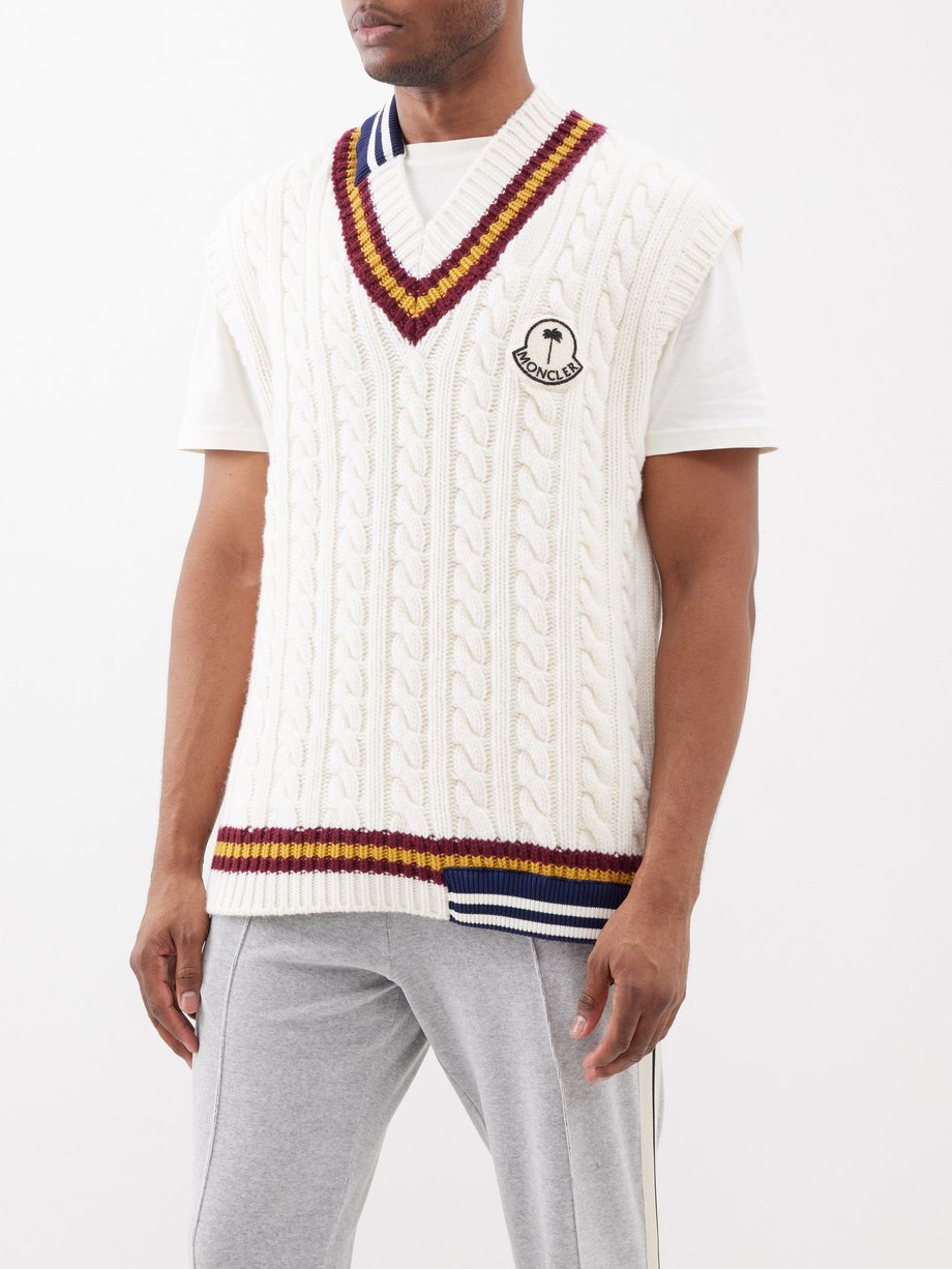 8 MONCLER PALM ANGELS (Moncler Genius) V-neck wool cable-knit sweater vest