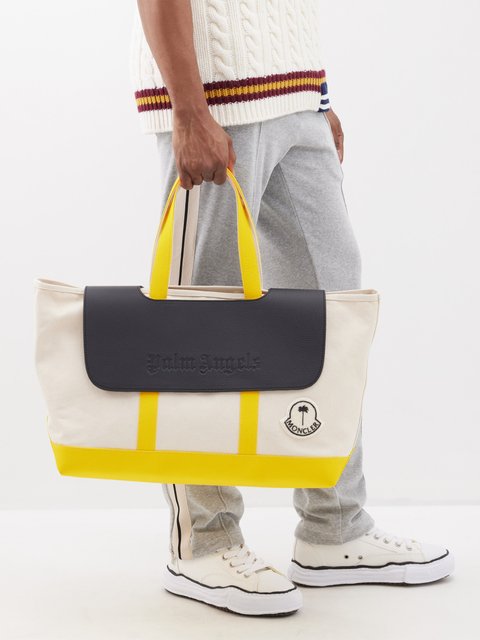 Yellow Logo debossed cotton canvas tote bag Moncler Genius