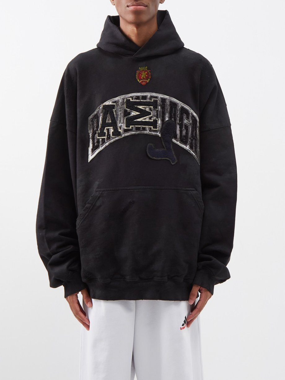 Black Logo-appliqué cotton-jersey hoodie | Balenciaga | MATCHES UK