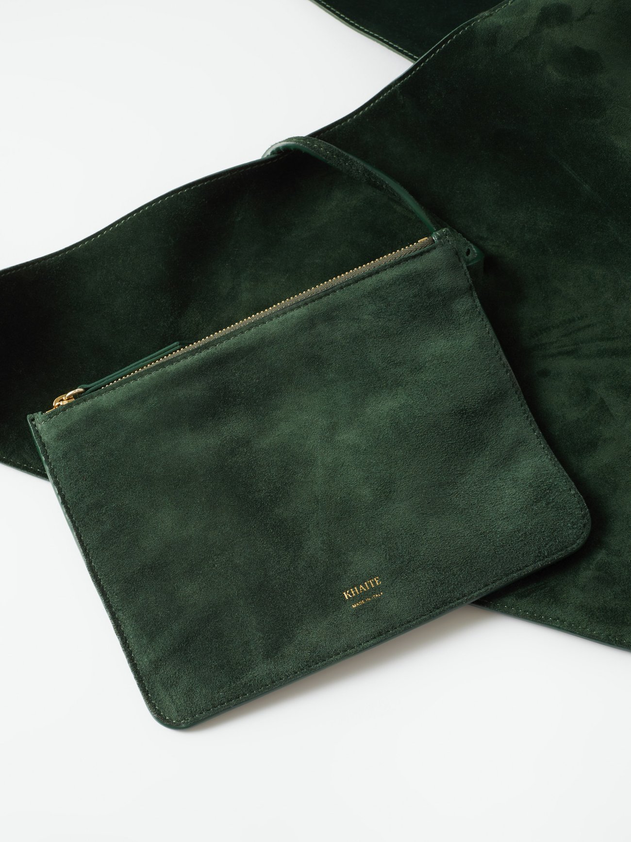 The Sara Tote in Hunter Green Suede– KHAITE