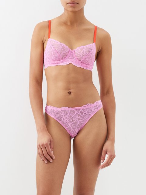 Pink Arella floral-embroidered recycled-blend tulle bra