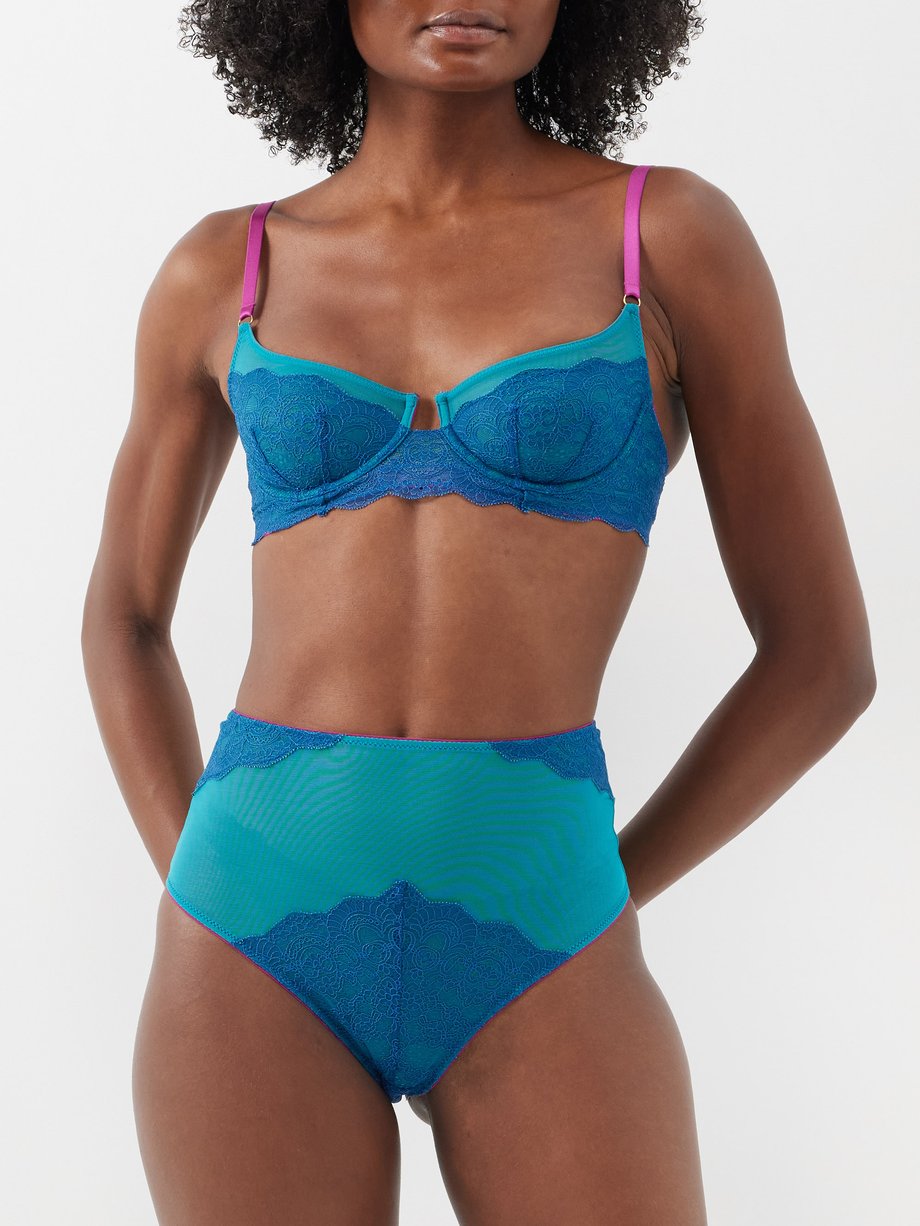 Blue Rae lace-trim high-rise recycled-tulle briefs