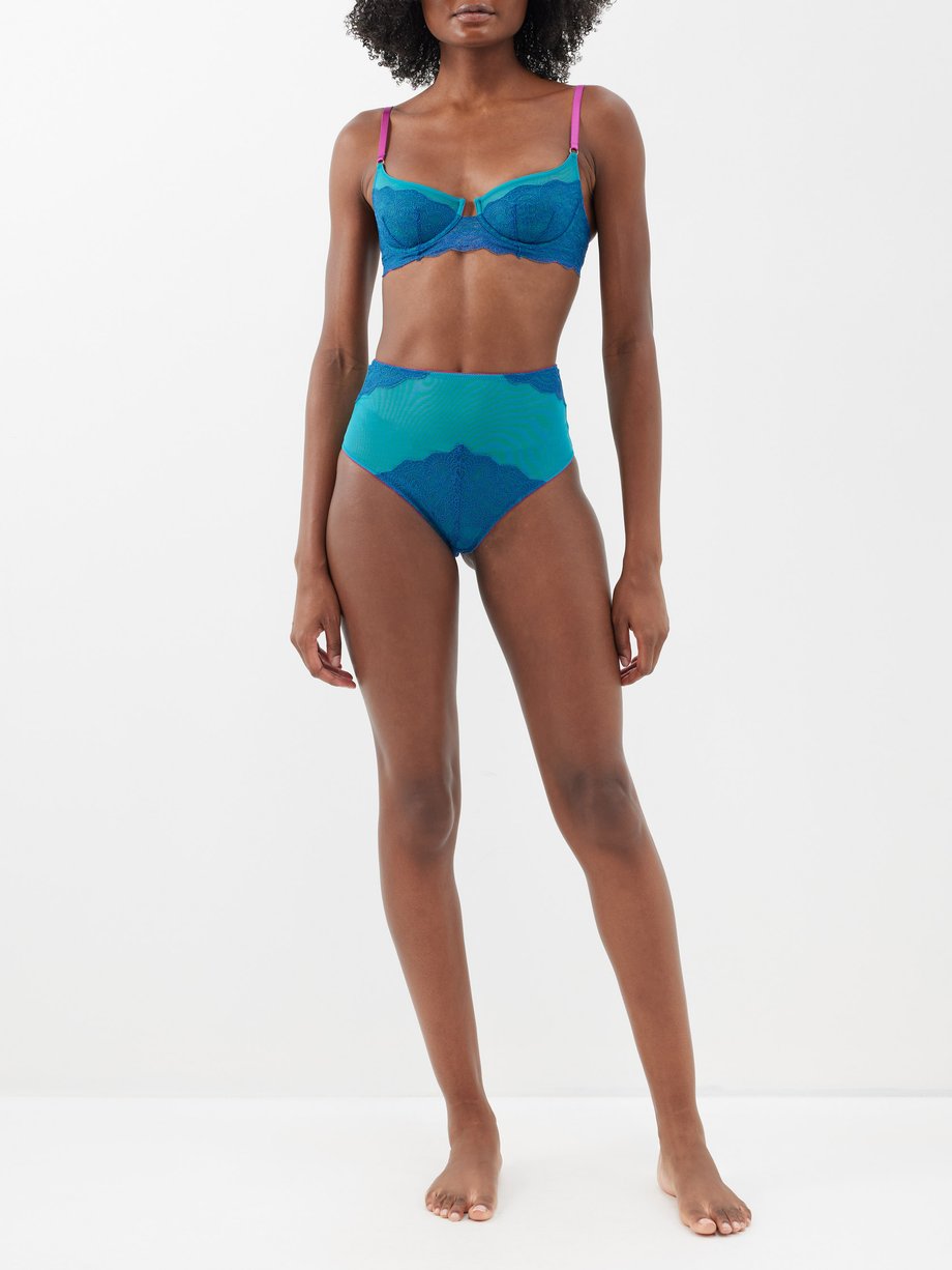 Blue Rae lace-trim high-rise recycled-tulle briefs, Dora Larsen